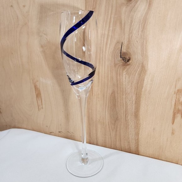 Pier 1 Cobalt Blue Swirline Glass Champagne Flute 10.25" - Picture 4 of 11